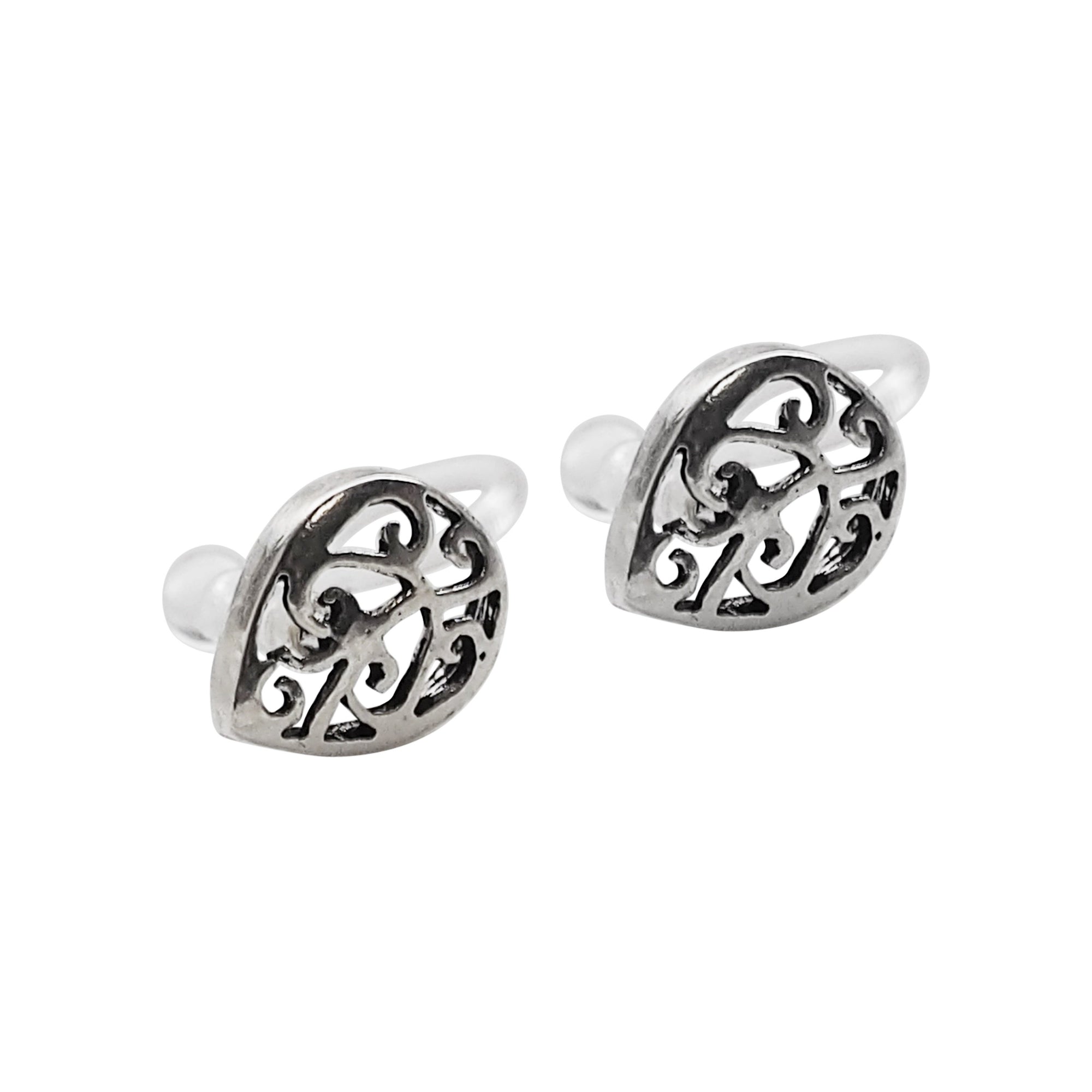 925 Sterling Silver Teardrop Filigree Invisible Clip On Stud Earrings - Miyabi Grace