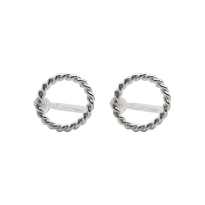 925 Sterling Silver Textured Circle Invisible Clip On Stud Earrings - Miyabi Grace
