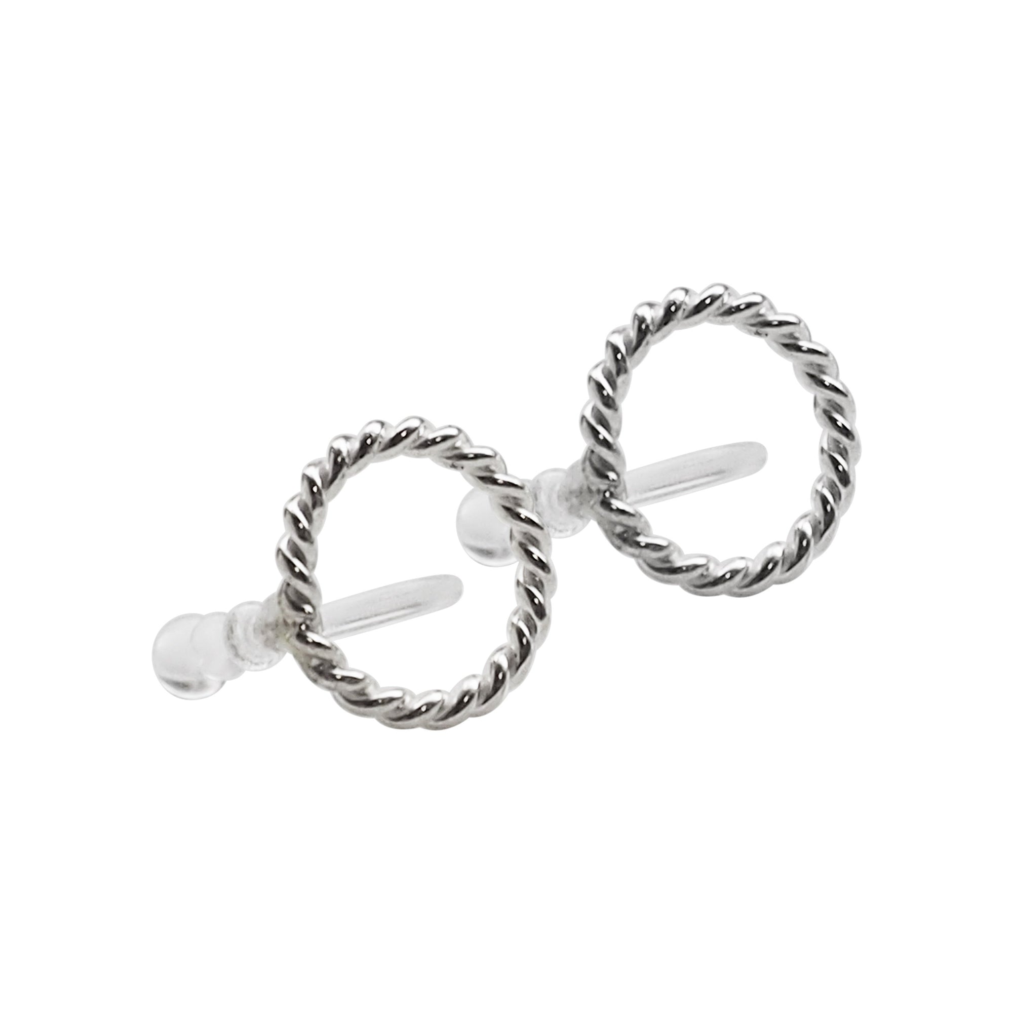 925 Sterling Silver Textured Circle Invisible Clip On Stud Earrings - Miyabi Grace