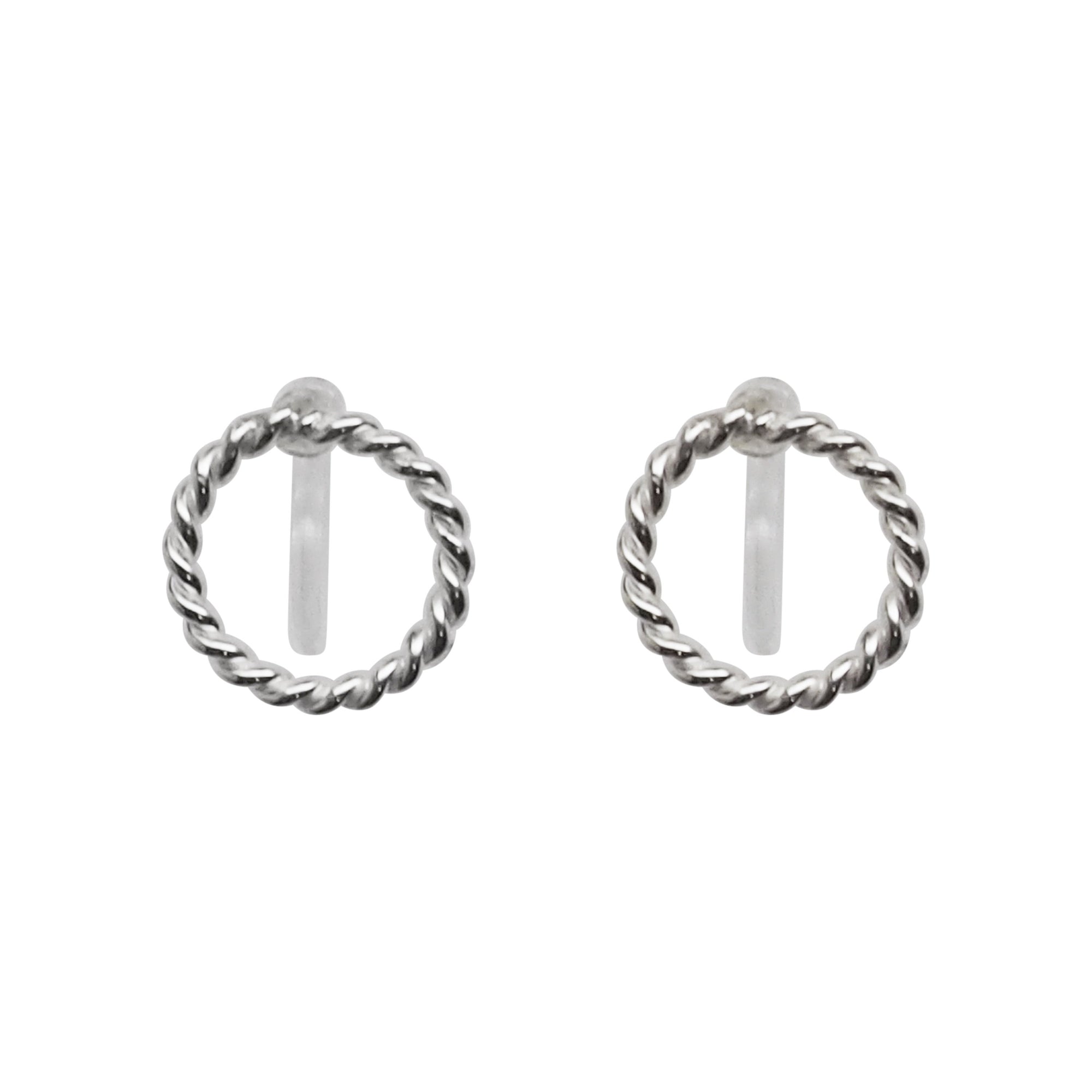 925 Sterling Silver Textured Circle Invisible Clip On Stud Earrings - Miyabi Grace