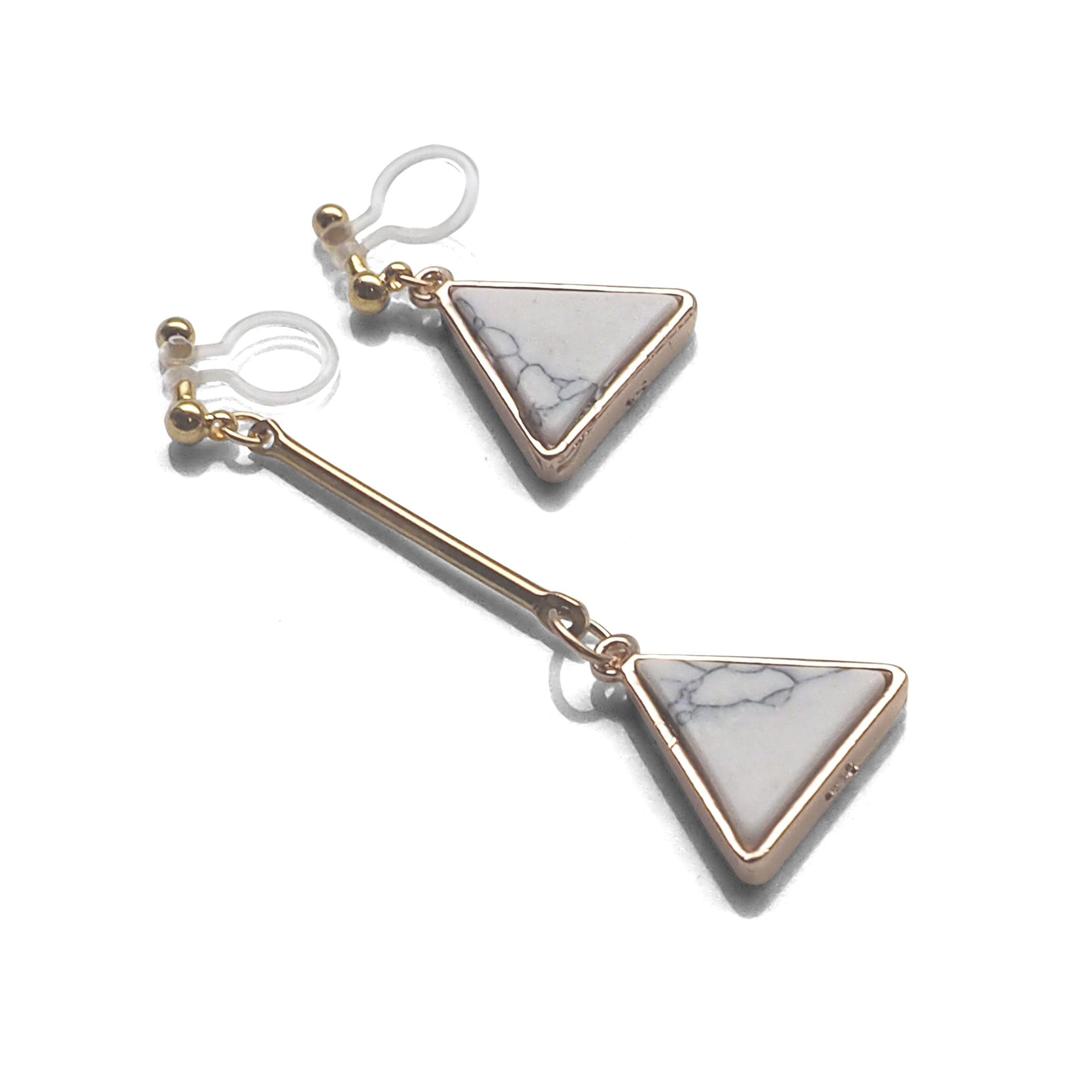 Asymmetric Triangle Marble Faux White Stone Invisible Clip On Earrings - miyabigracejewelry.com