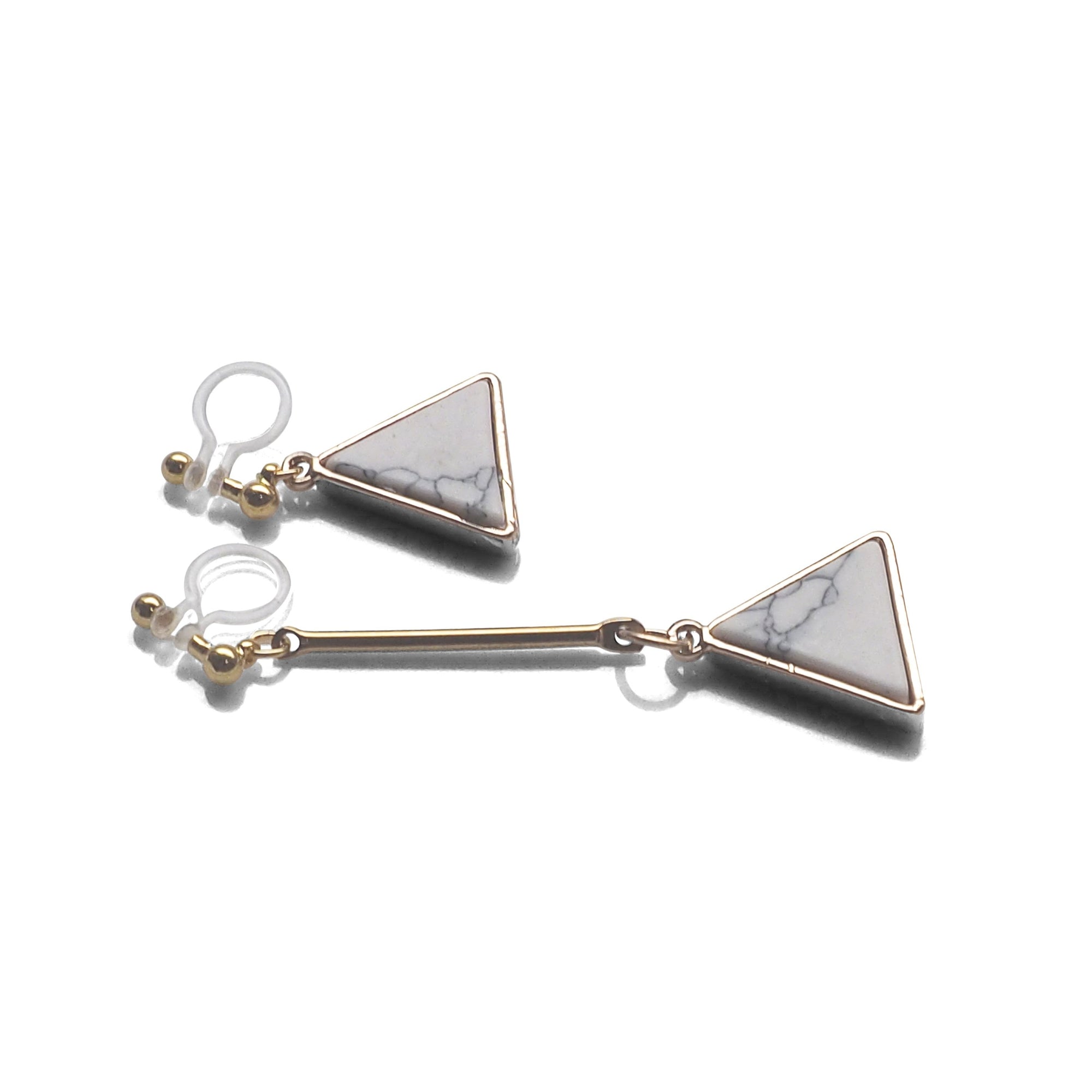 Asymmetric Triangle Marble Faux White Stone Invisible Clip On Earrings - miyabigracejewelry.com