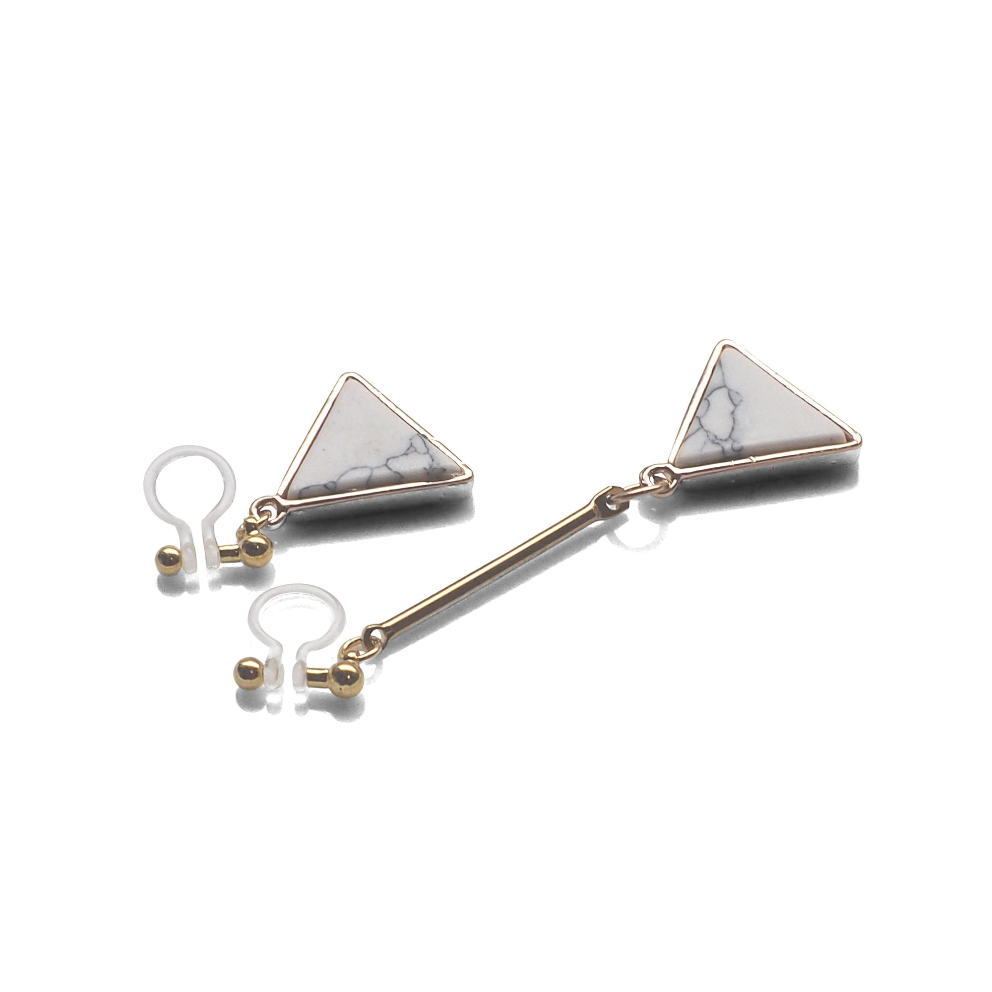Asymmetric Triangle Marble Faux White Stone Invisible Clip On Earrings - miyabigracejewelry.com