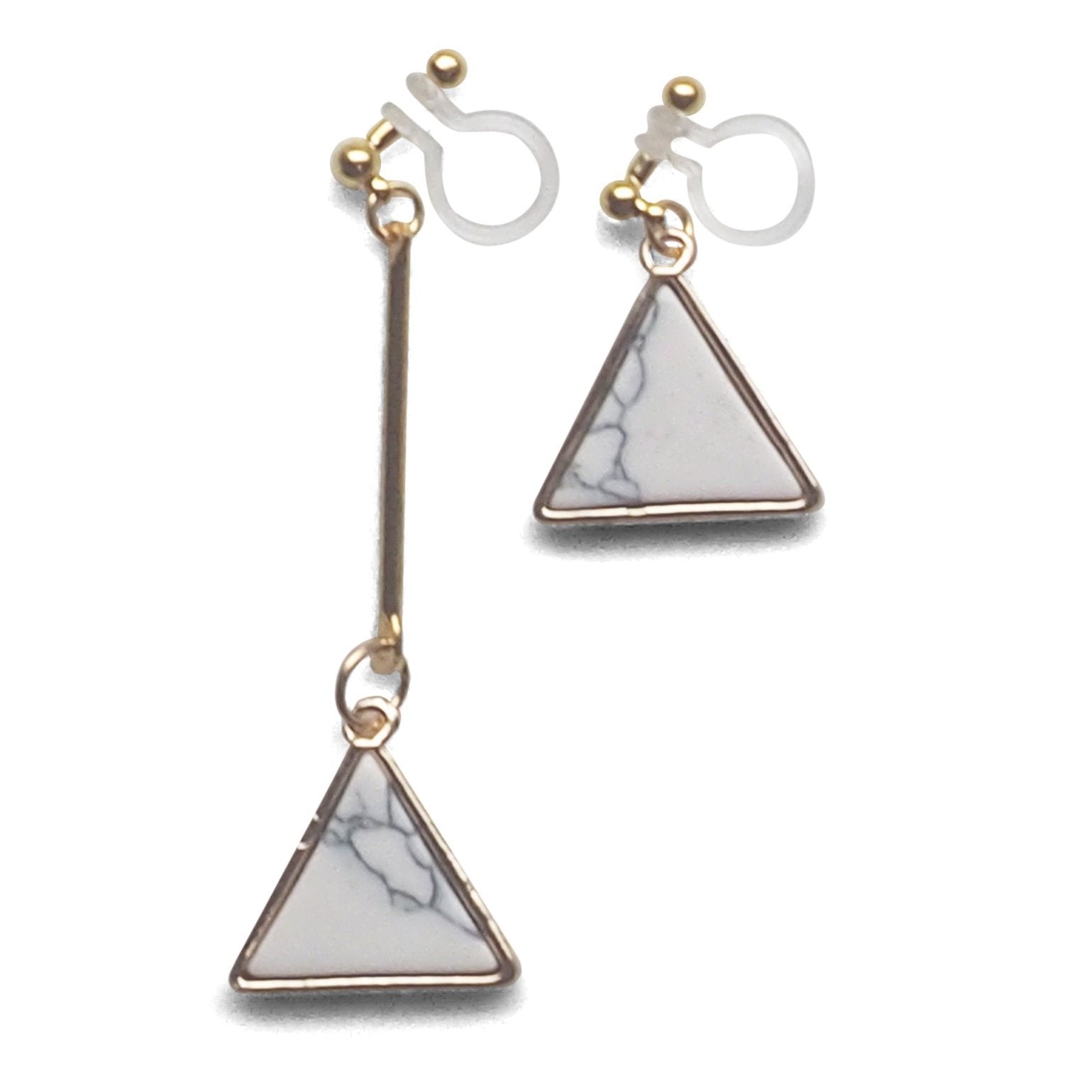 Asymmetric Triangle Marble Faux White Stone Invisible Clip On Earrings - miyabigracejewelry.com