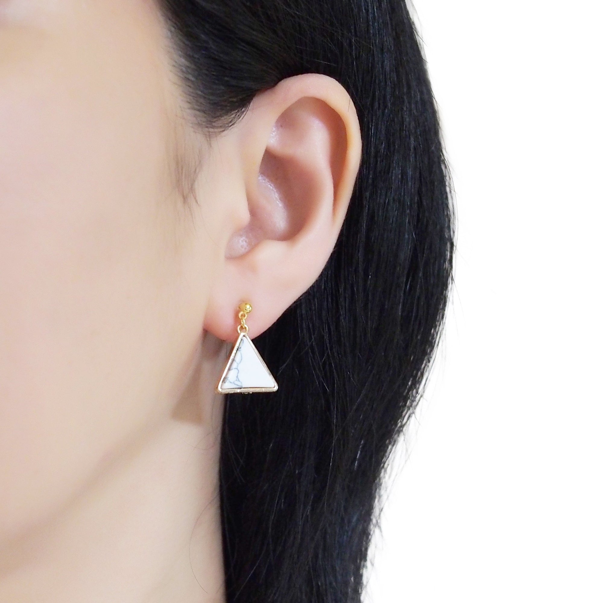 Asymmetric Triangle Marble Faux White Stone Invisible Clip On Earrings - miyabigracejewelry.com