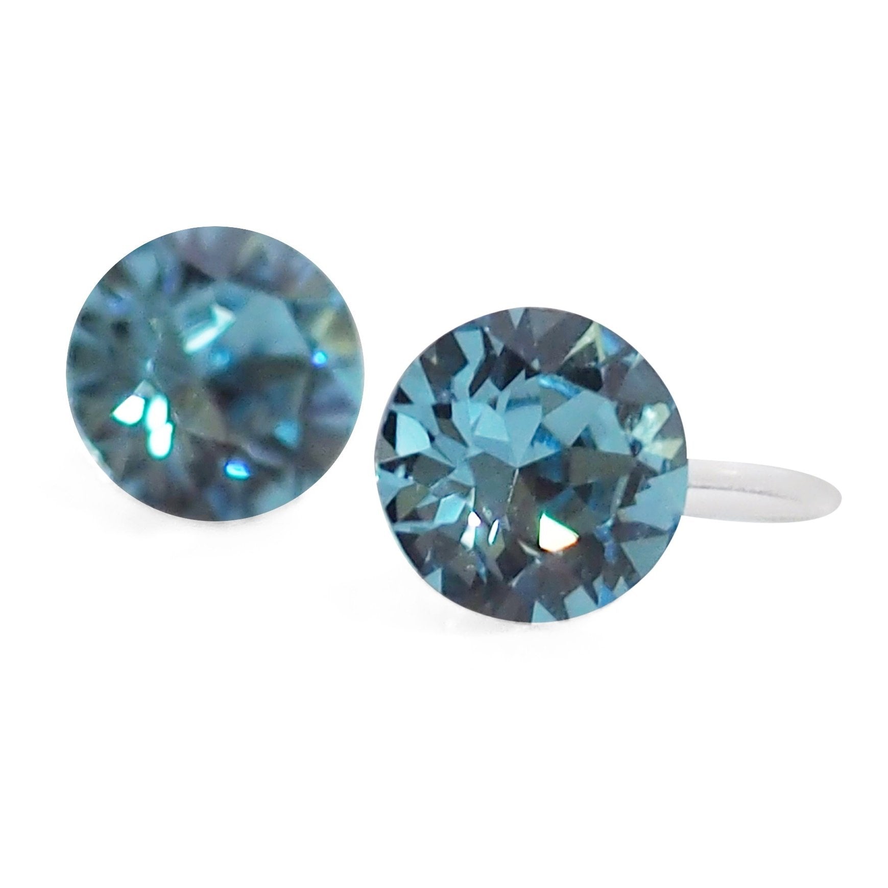 Aquamarin Swarovski crystal invisible clip on stud earrings - miyabigracejewelry.com