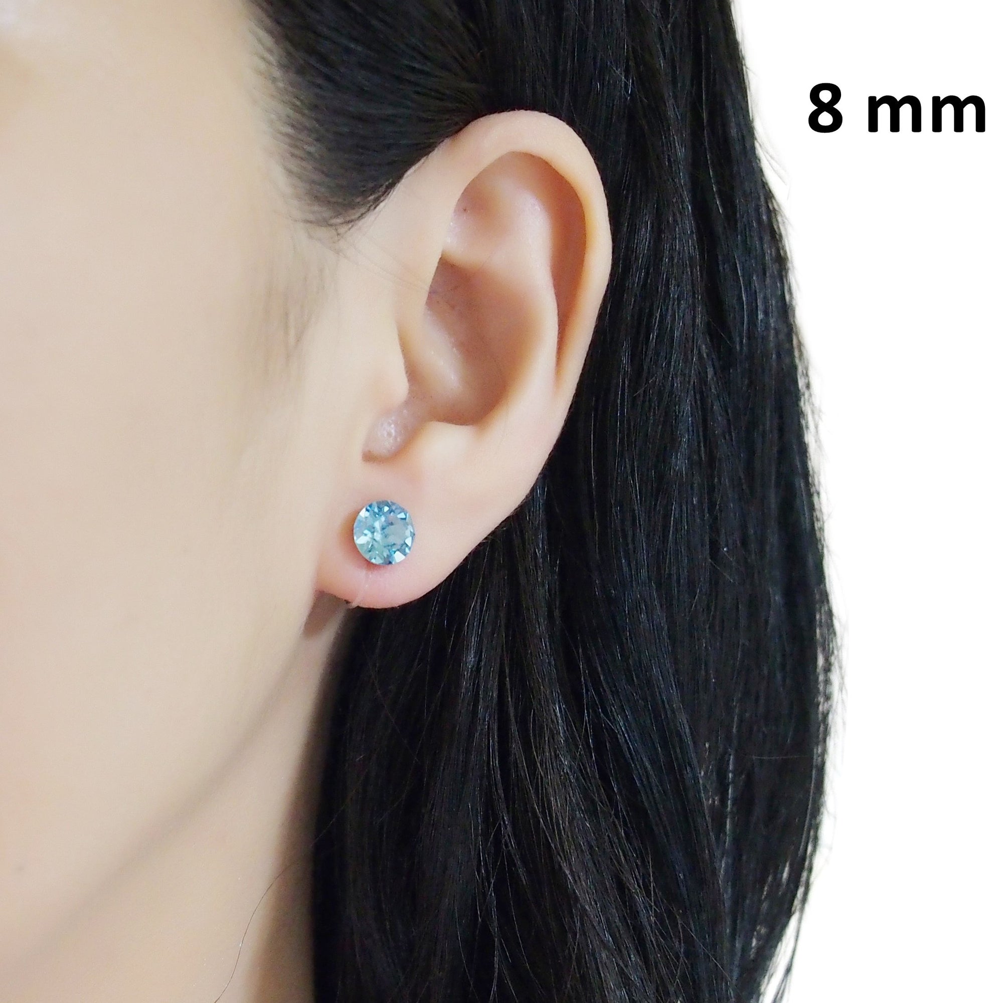 Aquamarin Swarovski crystal invisible clip on stud earrings - miyabigracejewelry.com