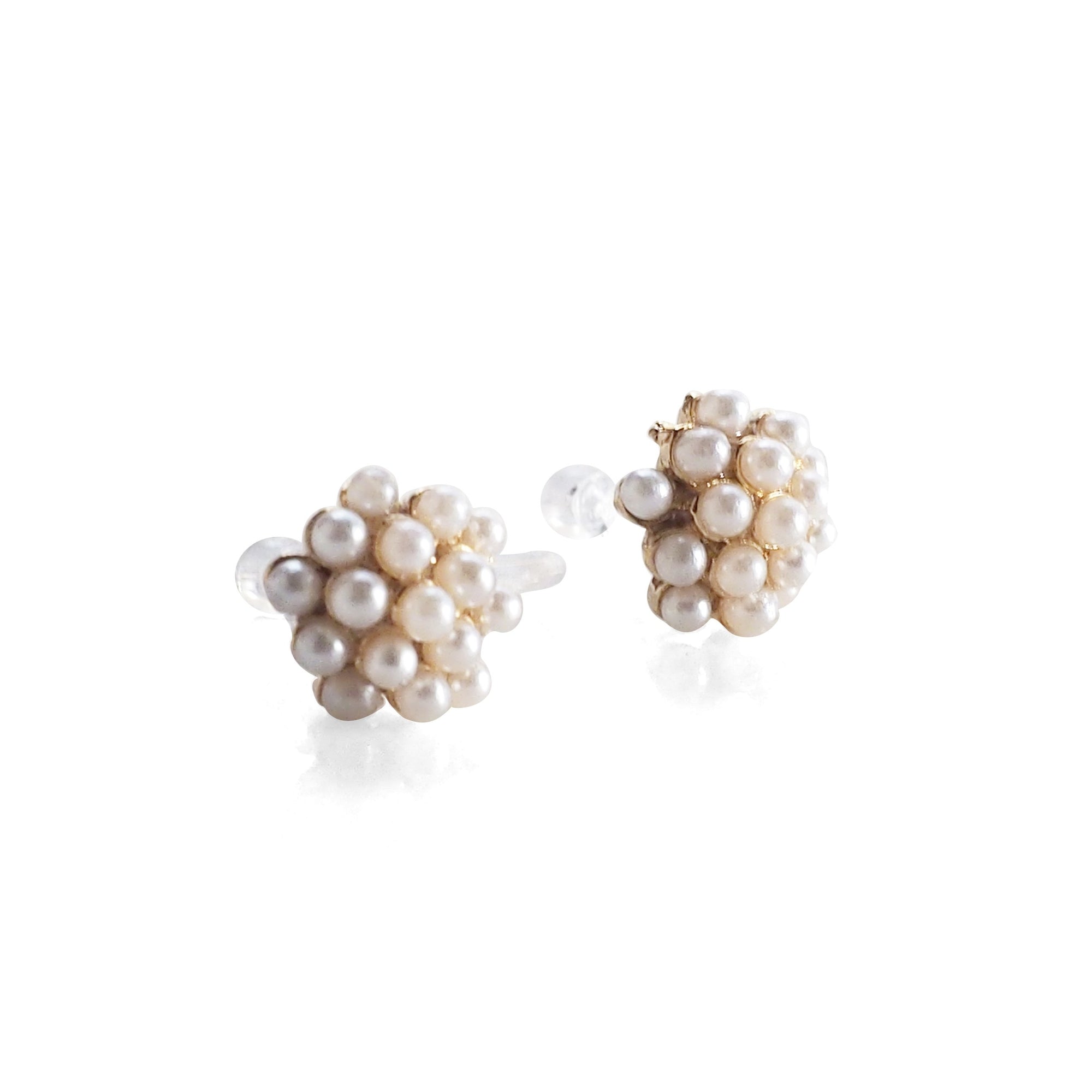 Beaded Small White Pearl Invisible Clip On Stud Earrings - miyabigracejewelry.com
