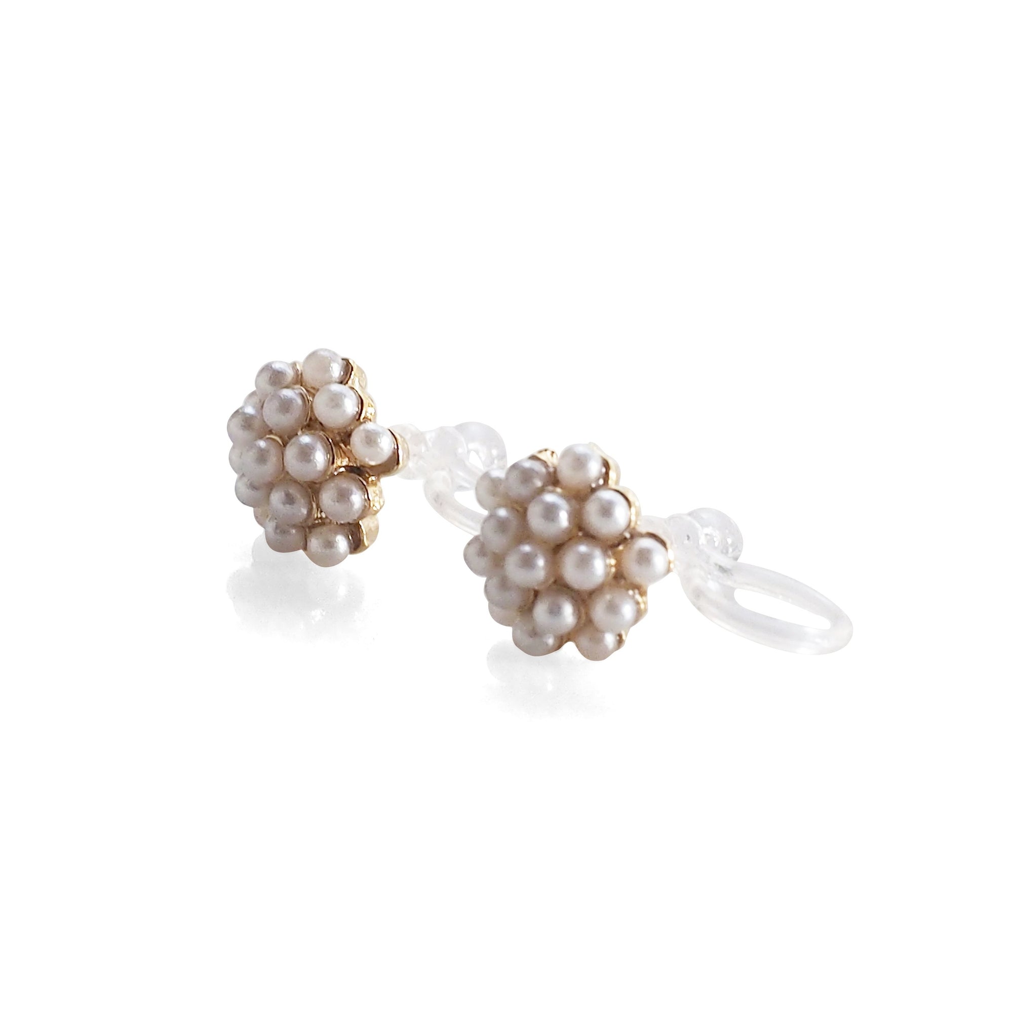 Beaded Small White Pearl Invisible Clip On Stud Earrings - miyabigracejewelry.com