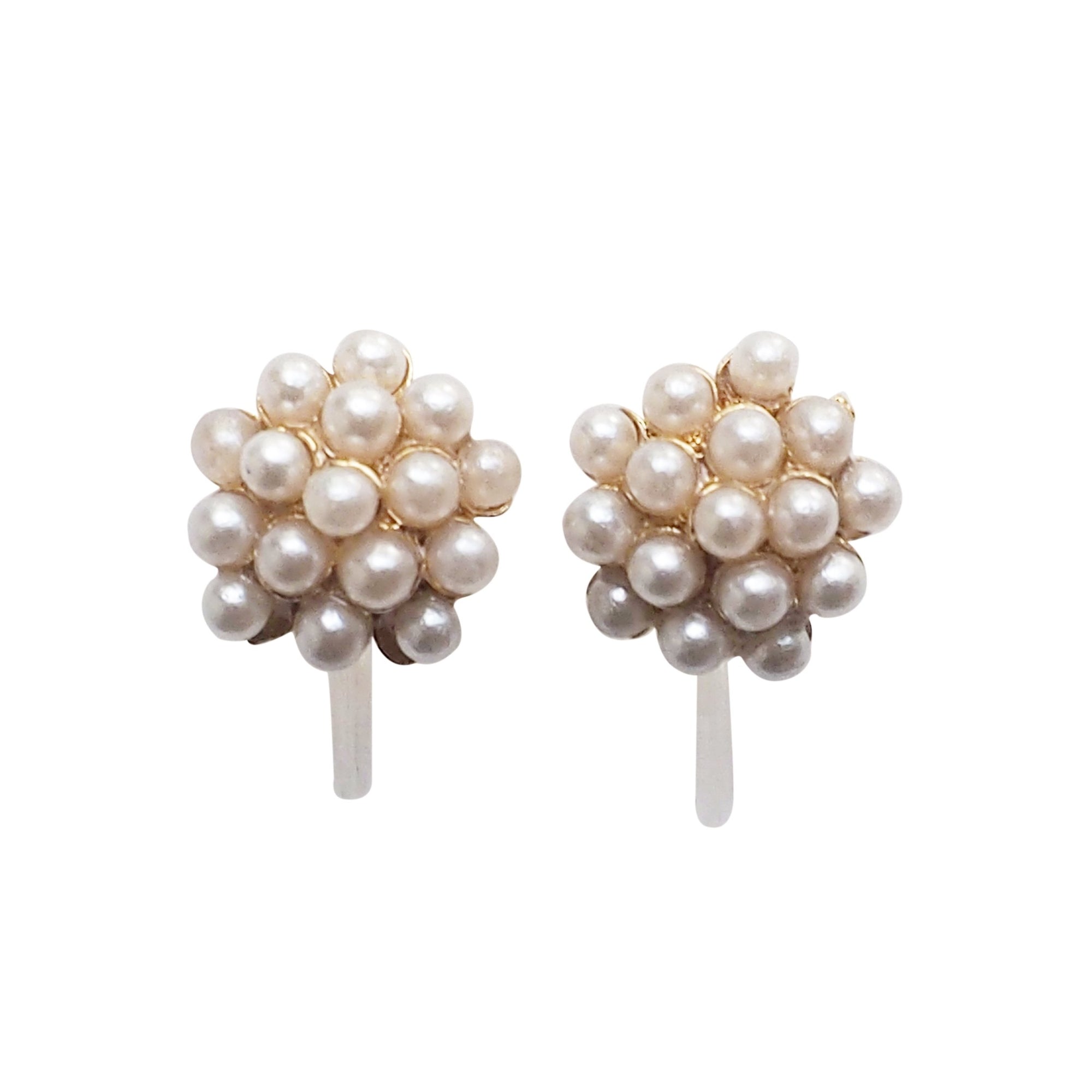 Beaded Small White Pearl Invisible Clip On Stud Earrings - miyabigracejewelry.com