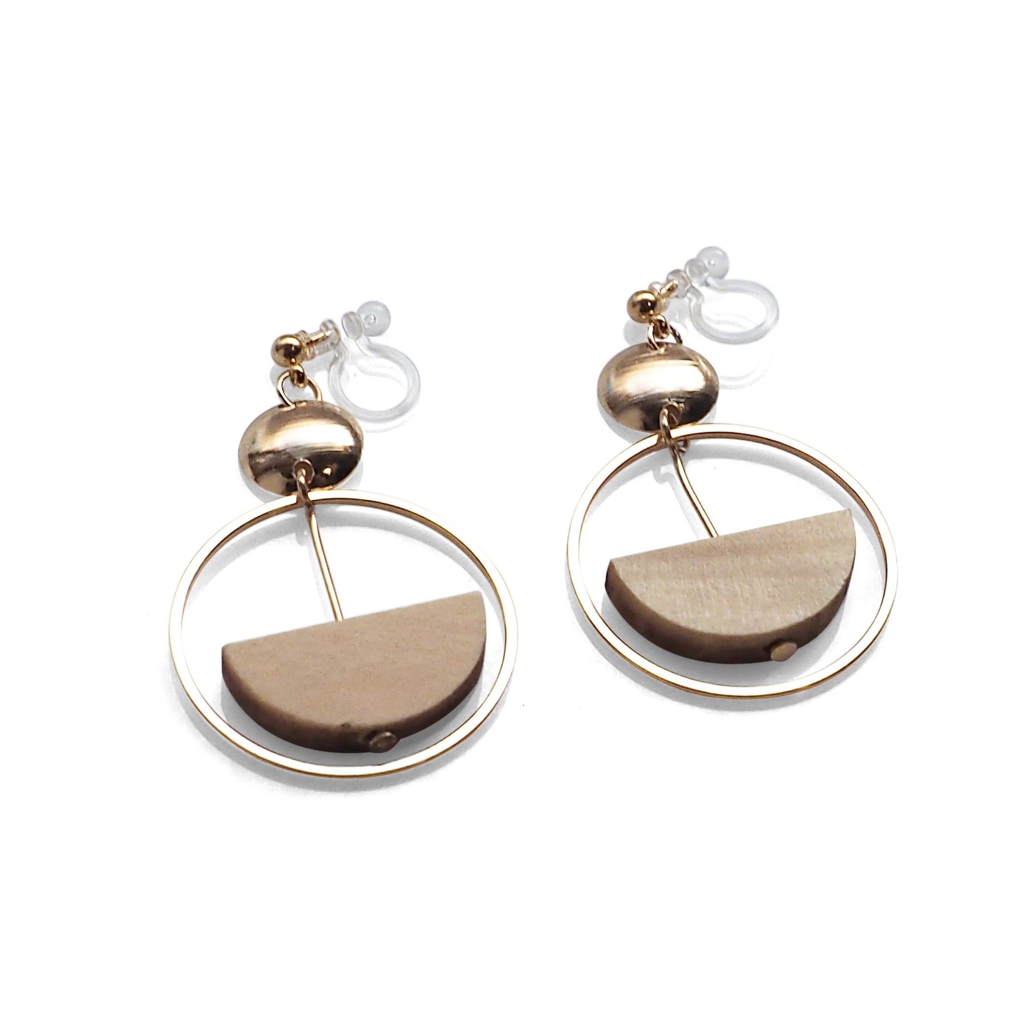 Beige Half Disk and Hoop Invisible Clip On Earrings - Miyabi Grace