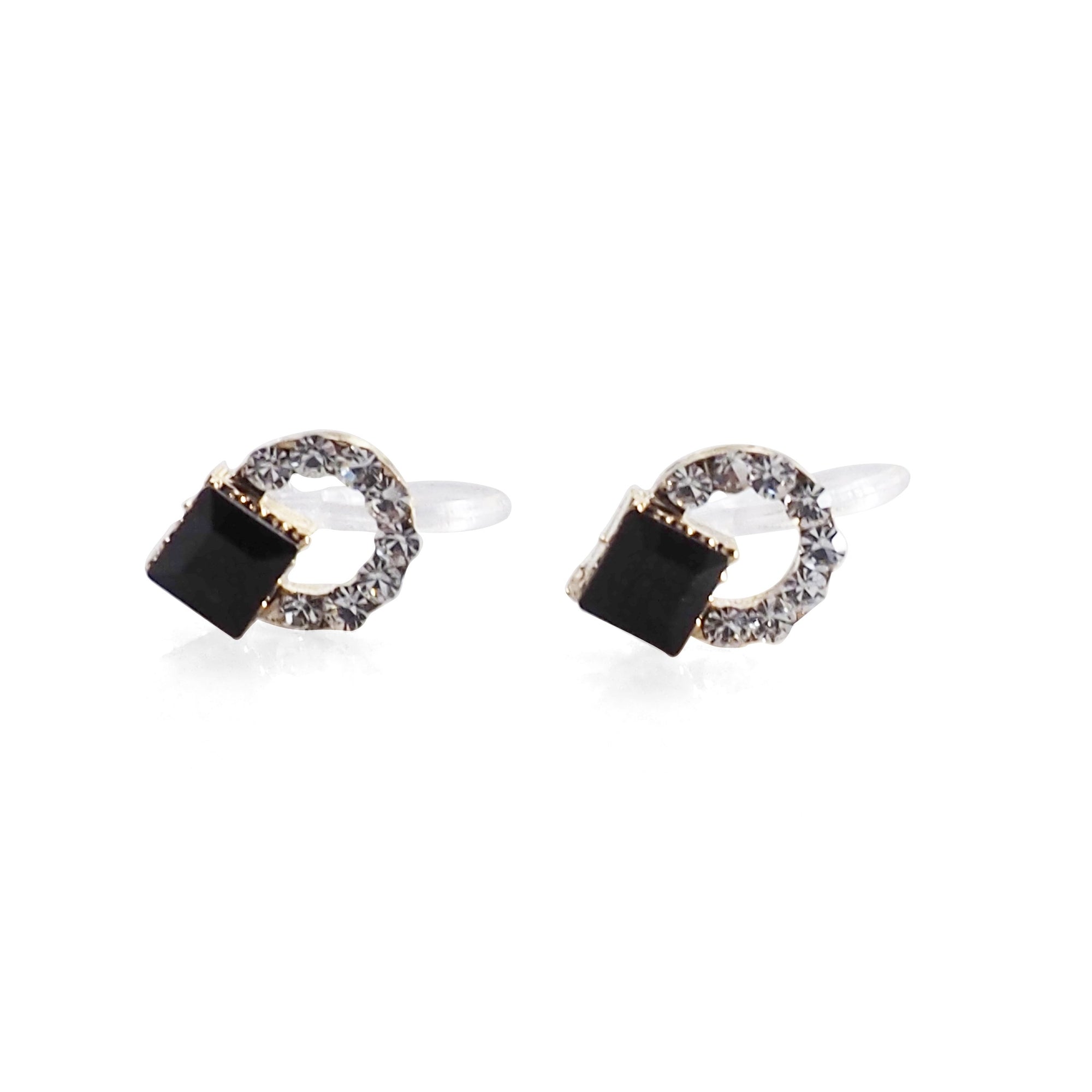 Black Swarovski Hoop Rhinestone Invisible Clip On Stud Earrings - miyabigracejewelry.com