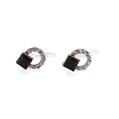 Black Swarovski Hoop Rhinestone Invisible Clip On Stud Earrings - miyabigracejewelry.com