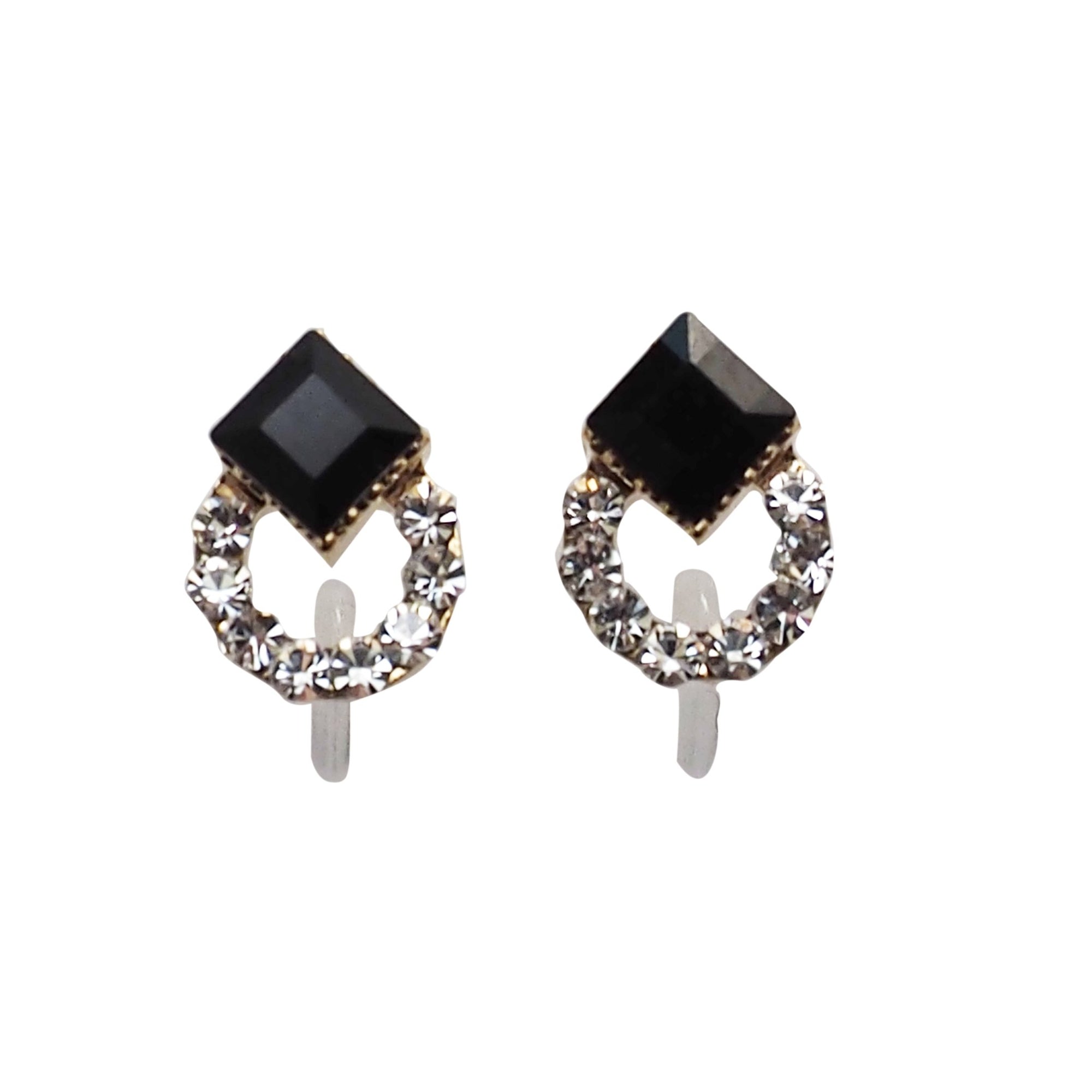 Black Swarovski Hoop Rhinestone Invisible Clip On Stud Earrings - miyabigracejewelry.com