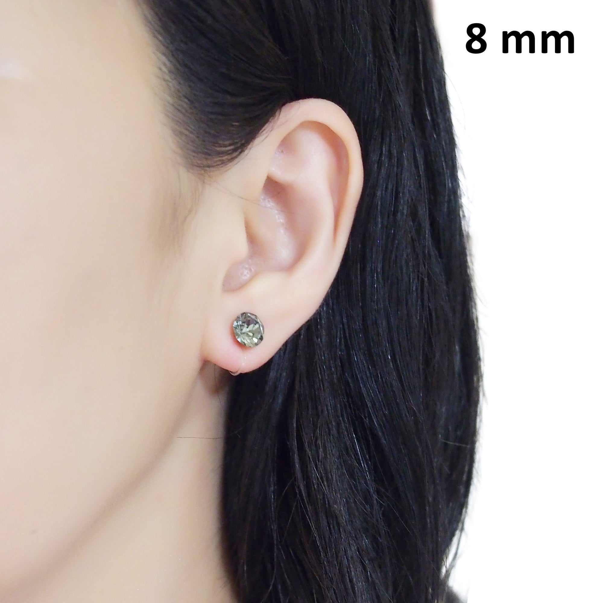 black diamond Swarovski crystal invisible clip on stud earrings - Miyabi Grace