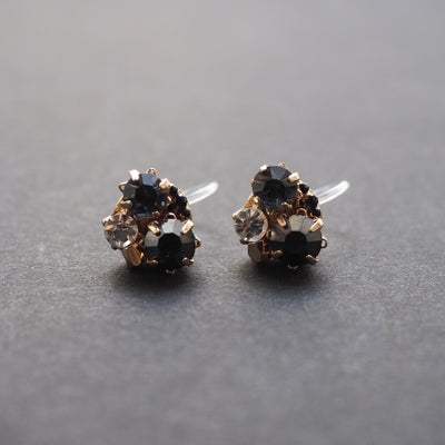 Black Rhinestone Invisible Clip On Stud Earrings - miyabigracejewelry.com