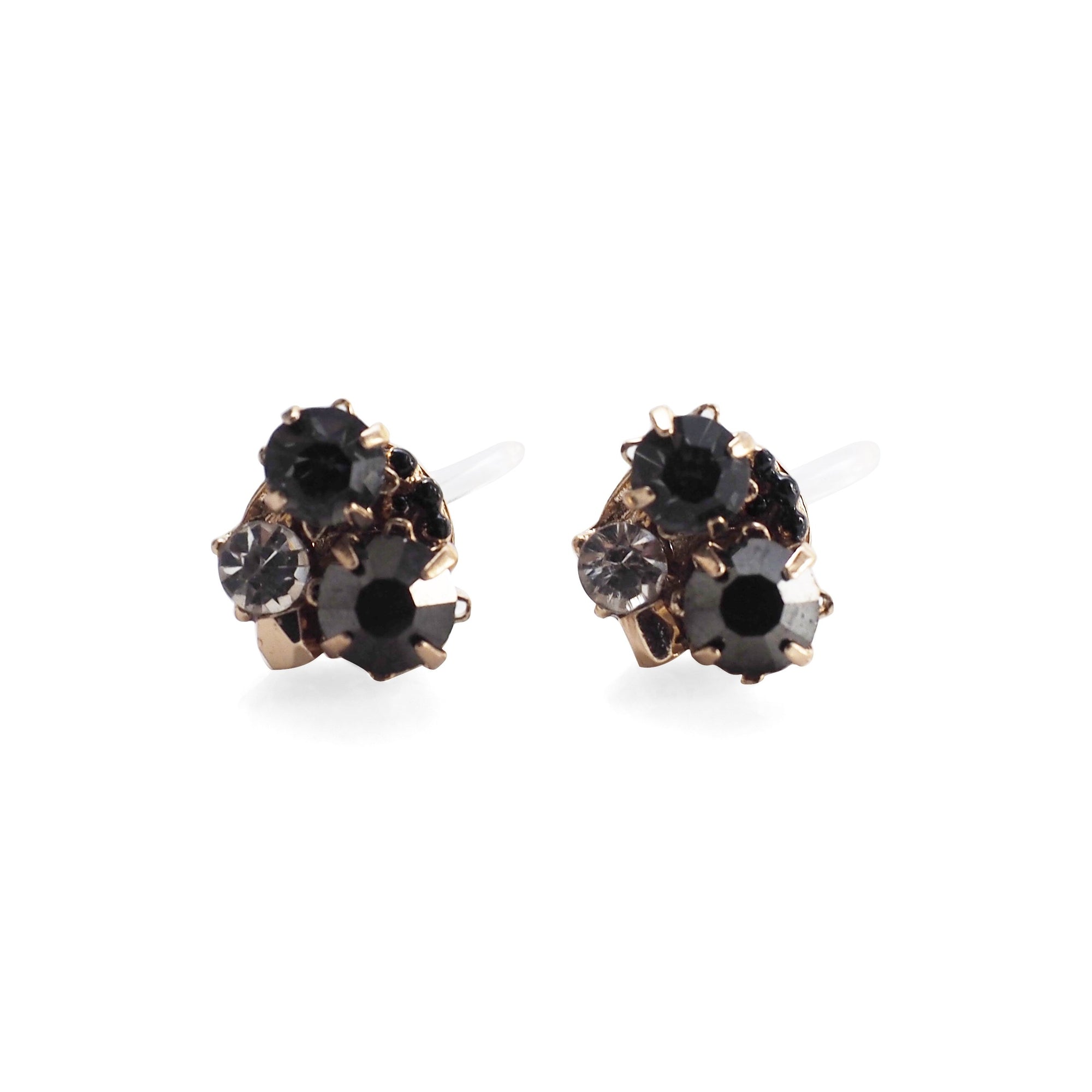 Black Rhinestone Invisible Clip On Stud Earrings - miyabigracejewelry.com