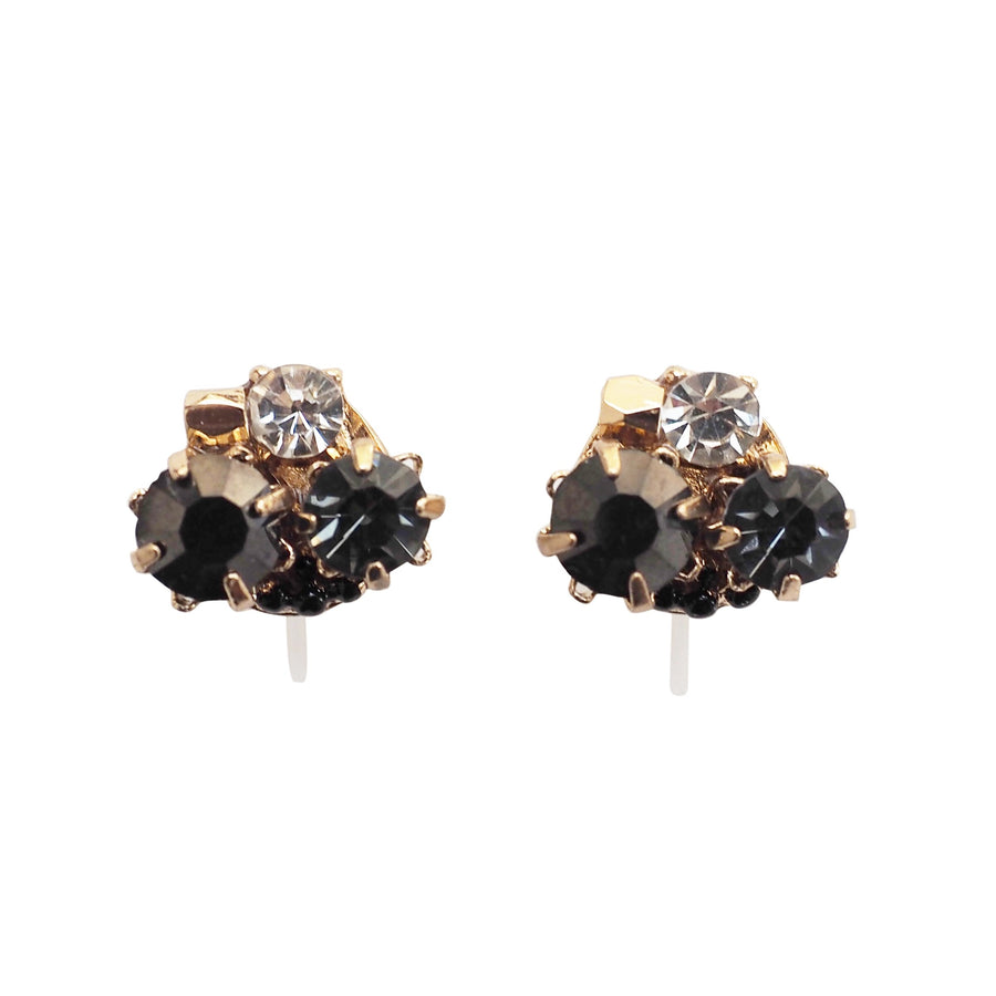 Black Rhinestone Invisible Clip On Stud Earrings - miyabigracejewelry.com