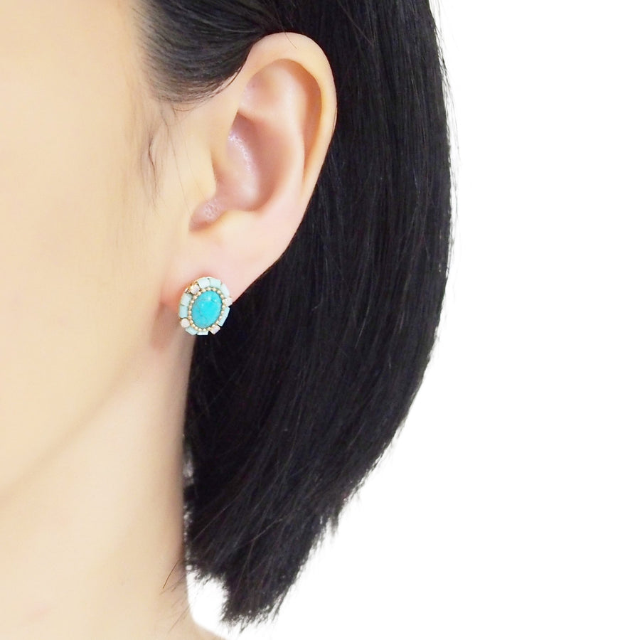 Imitation Blue Turquoise Invisible Clip On Stud Earrings - miyabigracejewelry.com