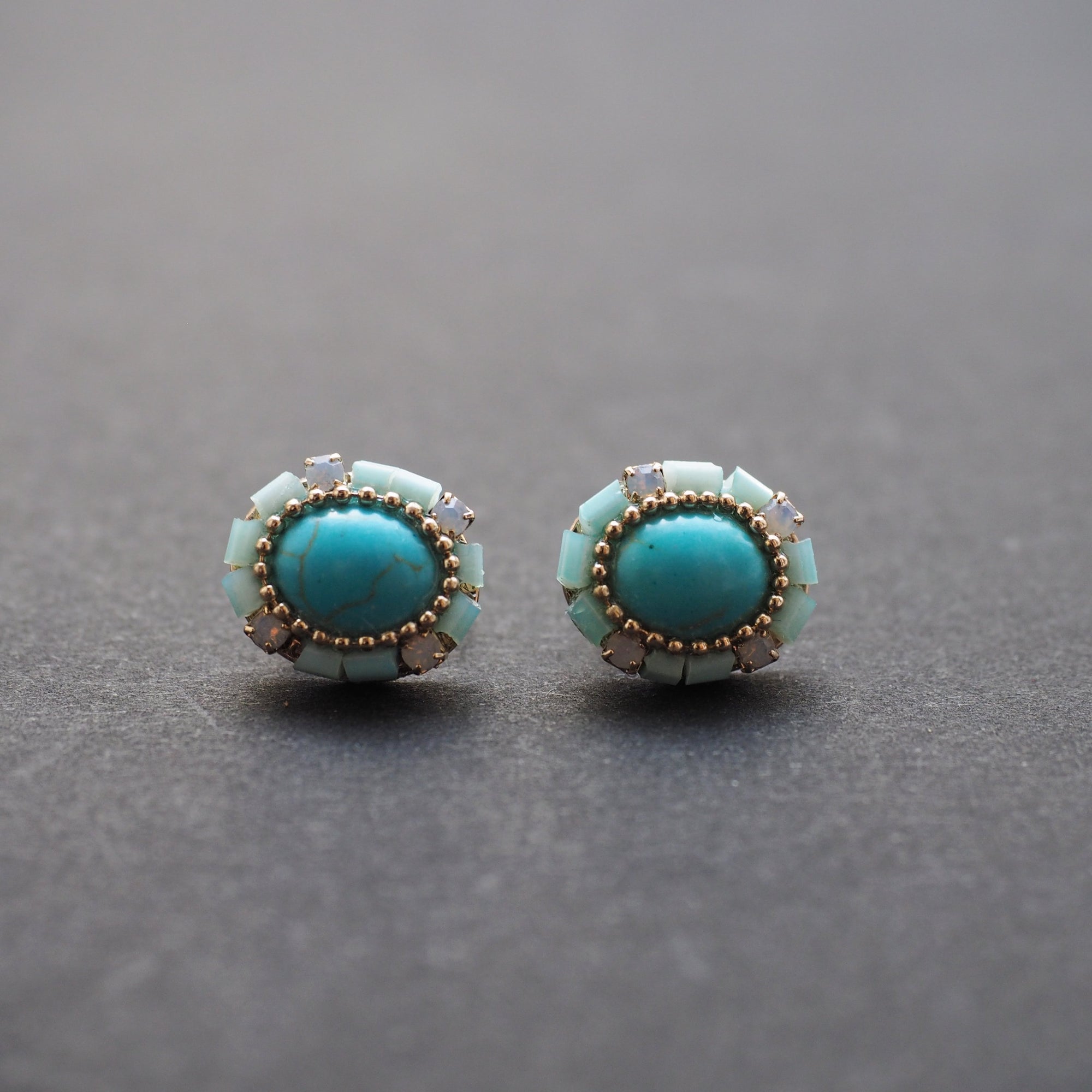 Imitation Blue Turquoise Invisible Clip On Stud Earrings - miyabigracejewelry.com