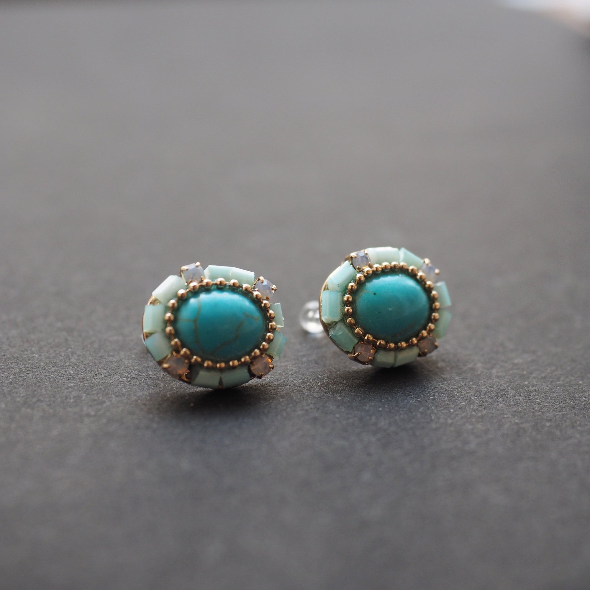 Imitation Blue Turquoise Invisible Clip On Stud Earrings - miyabigracejewelry.com