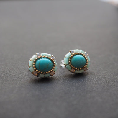 Imitation Blue Turquoise Invisible Clip On Stud Earrings - miyabigracejewelry.com