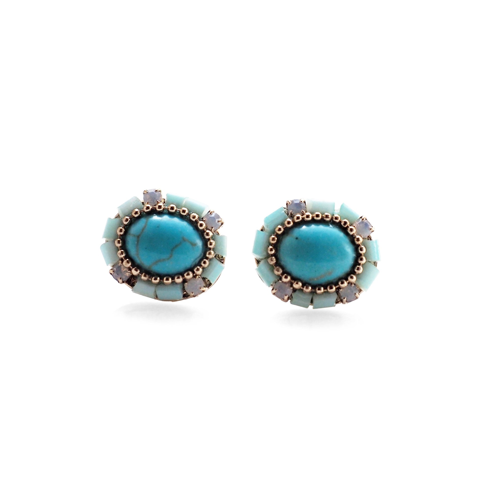 Imitation Blue Turquoise Invisible Clip On Stud Earrings - miyabigracejewelry.com