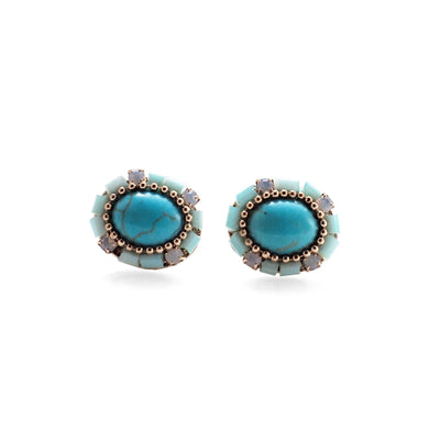 Imitation Blue Turquoise Invisible Clip On Stud Earrings - miyabigracejewelry.com