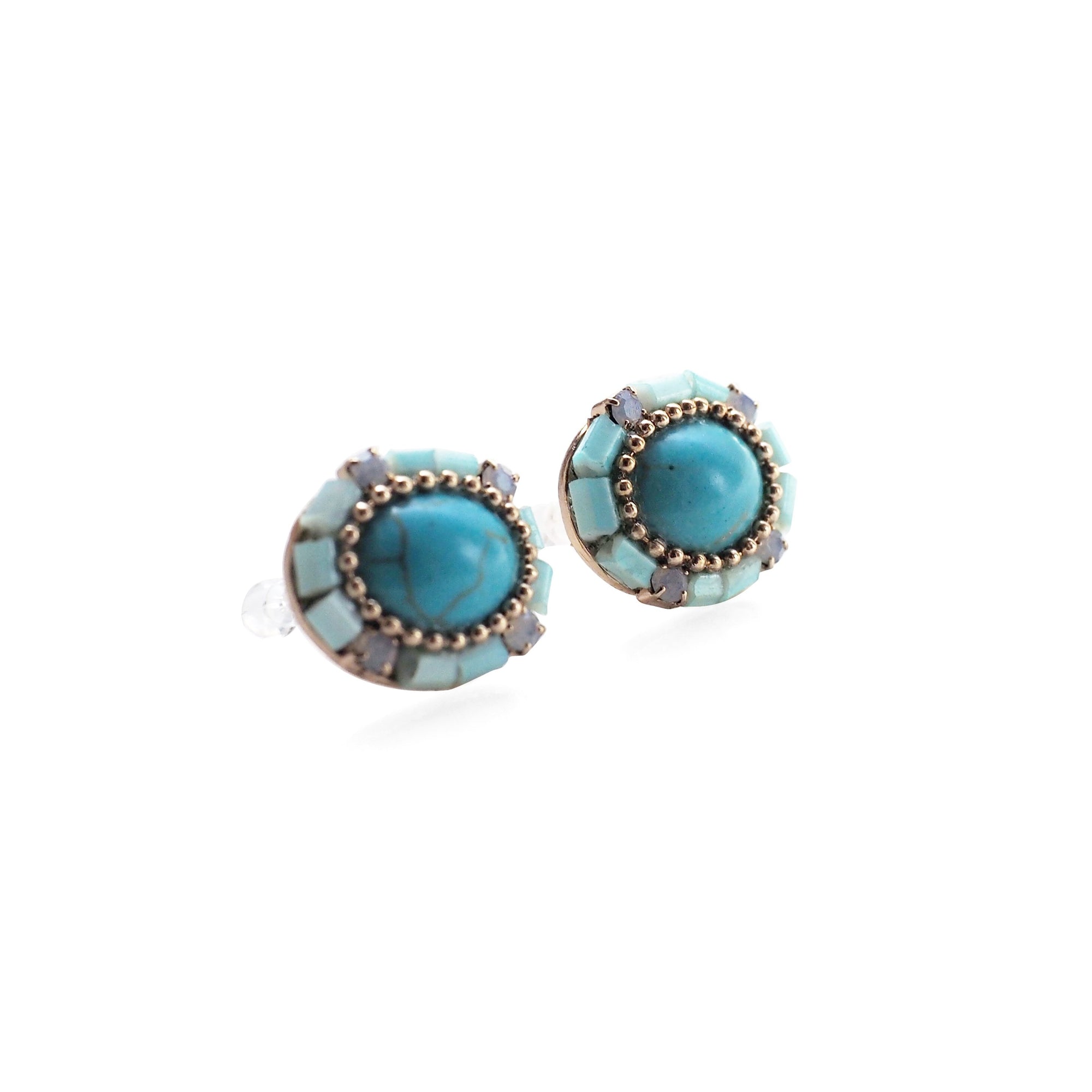 Imitation Blue Turquoise Invisible Clip On Stud Earrings - miyabigracejewelry.com