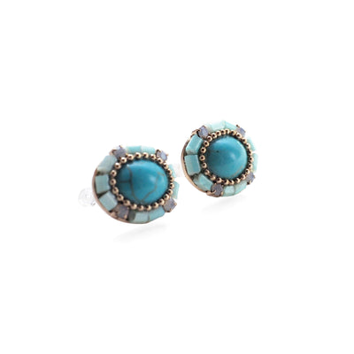 Imitation Blue Turquoise Invisible Clip On Stud Earrings - miyabigracejewelry.com