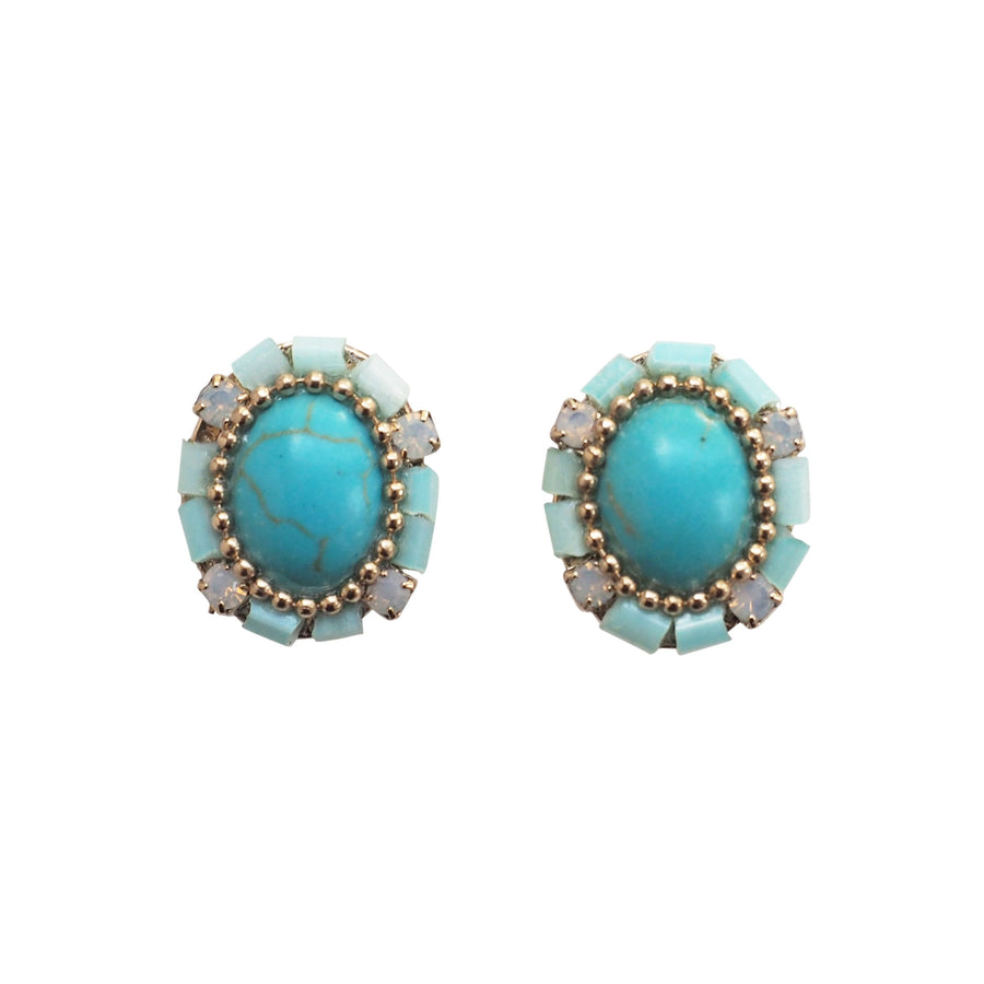 Imitation Blue Turquoise Invisible Clip On Stud Earrings - miyabigracejewelry.com
