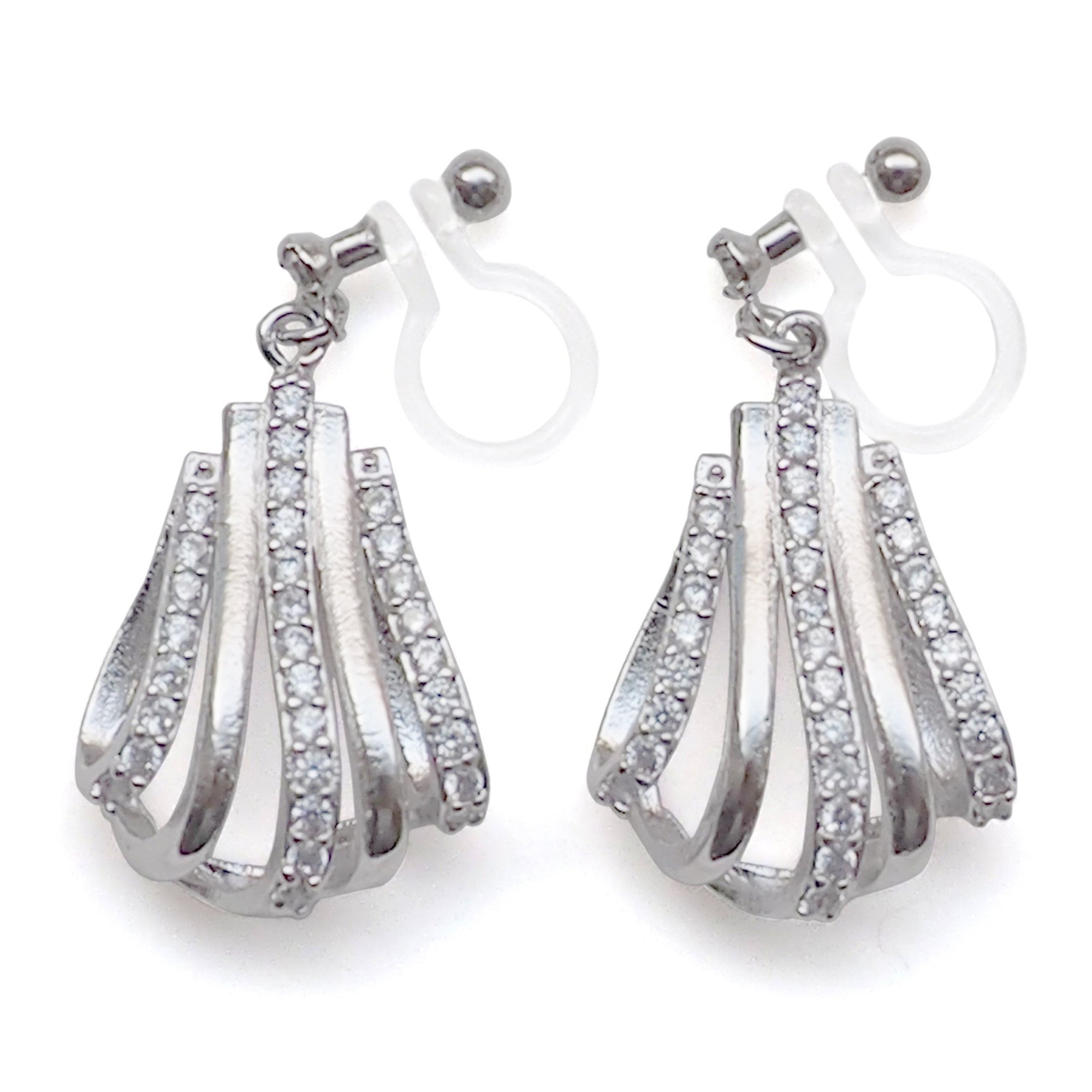 Bridal drop micro pave cubic zirconia invisible clip on earrings ( silver tone ) - miyabigracejewelry.com