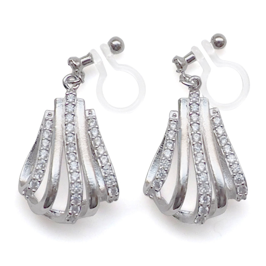 Bridal drop micro pave cubic zirconia invisible clip on earrings ( silver tone ) - miyabigracejewelry.com