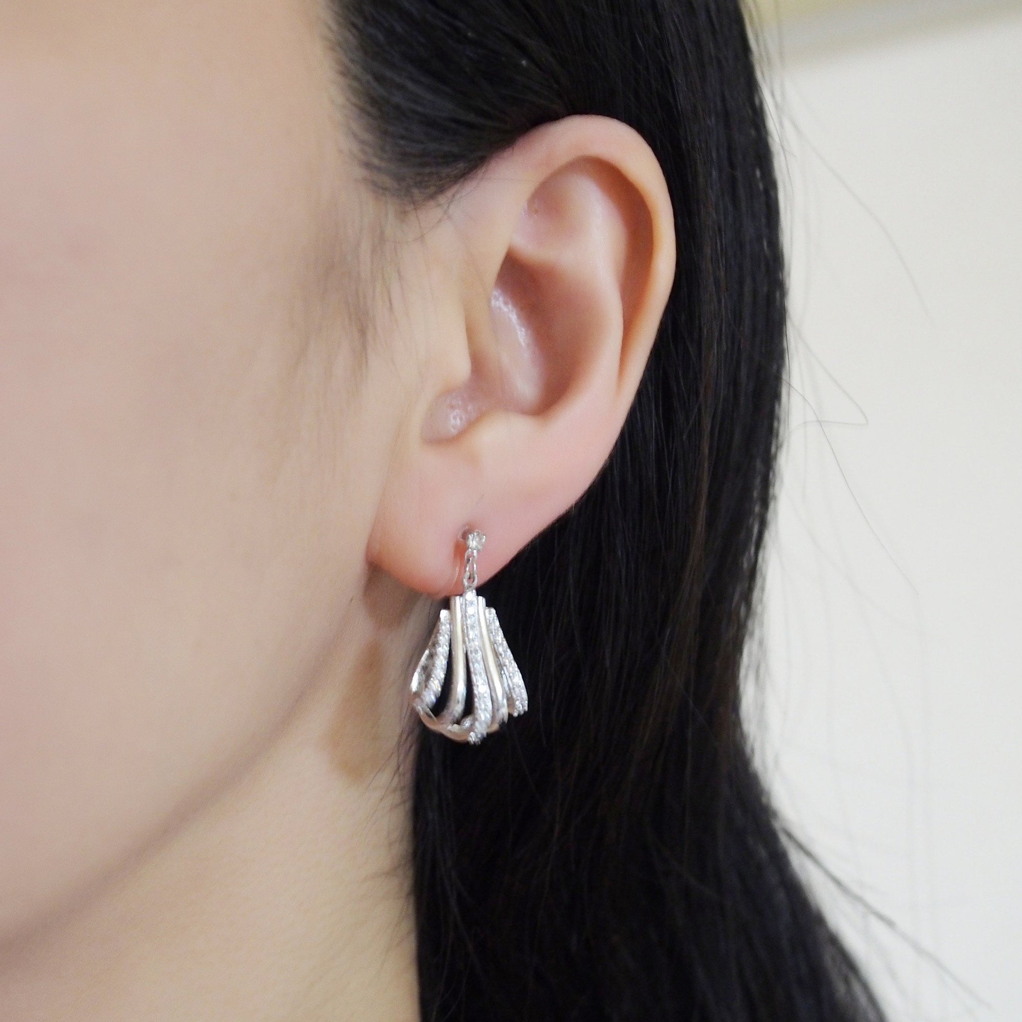 Bridal drop micro pave cubic zirconia invisible clip on earrings ( silver tone ) - miyabigracejewelry.com