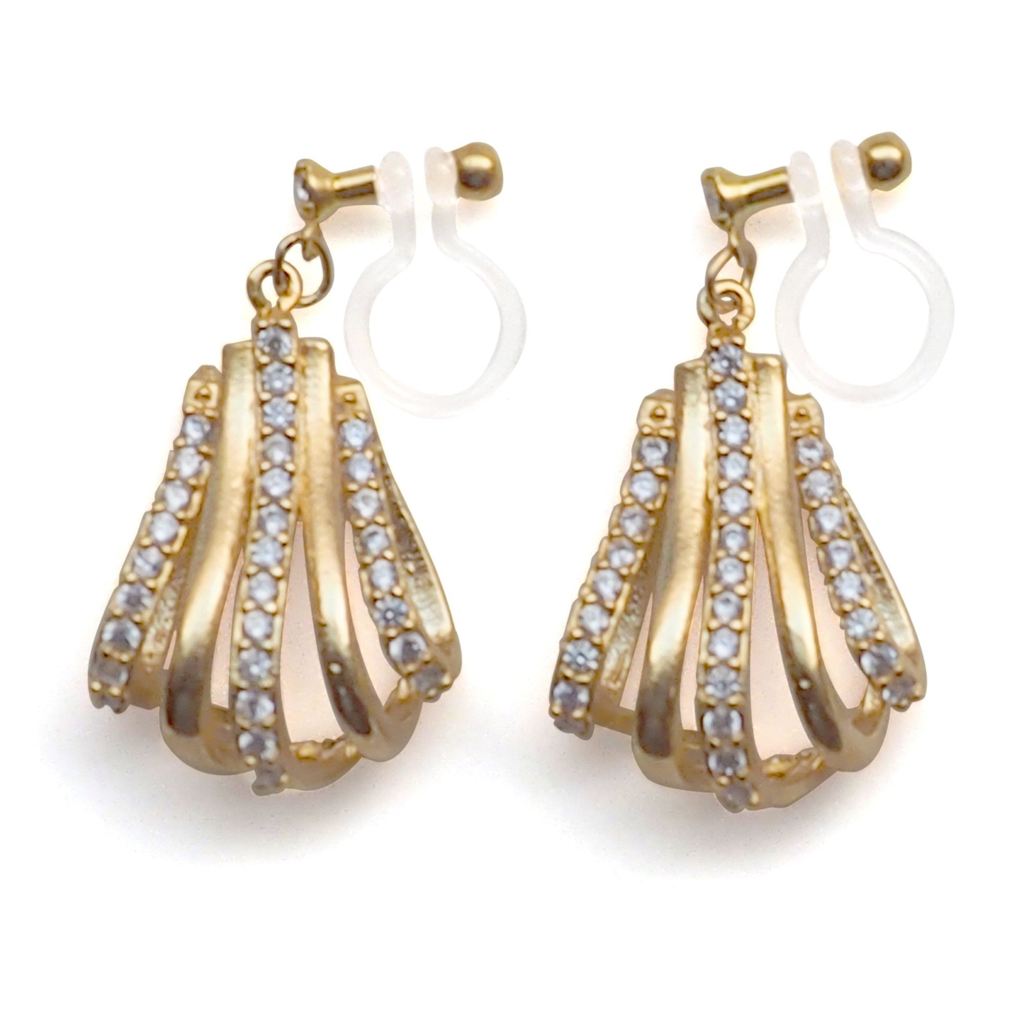 Bridal drop micro pave cubic zirconia invisible clip on earrings ( gold tone ) - miyabigracejewelry.com