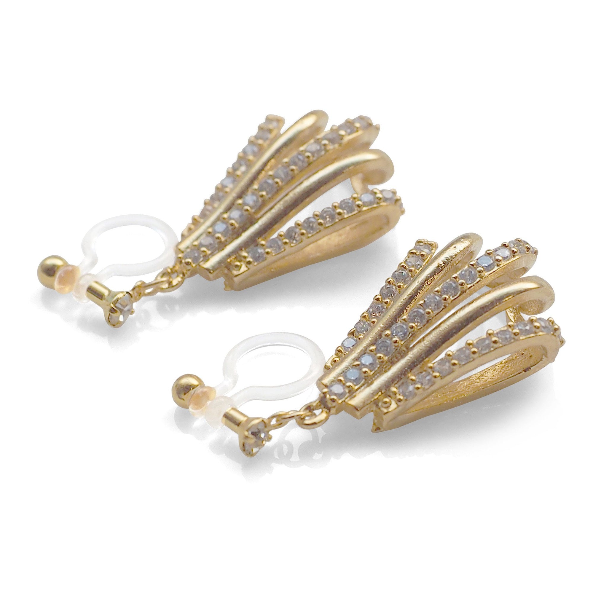 Bridal drop micro pave cubic zirconia invisible clip on earrings ( gold tone ) - miyabigracejewelry.com