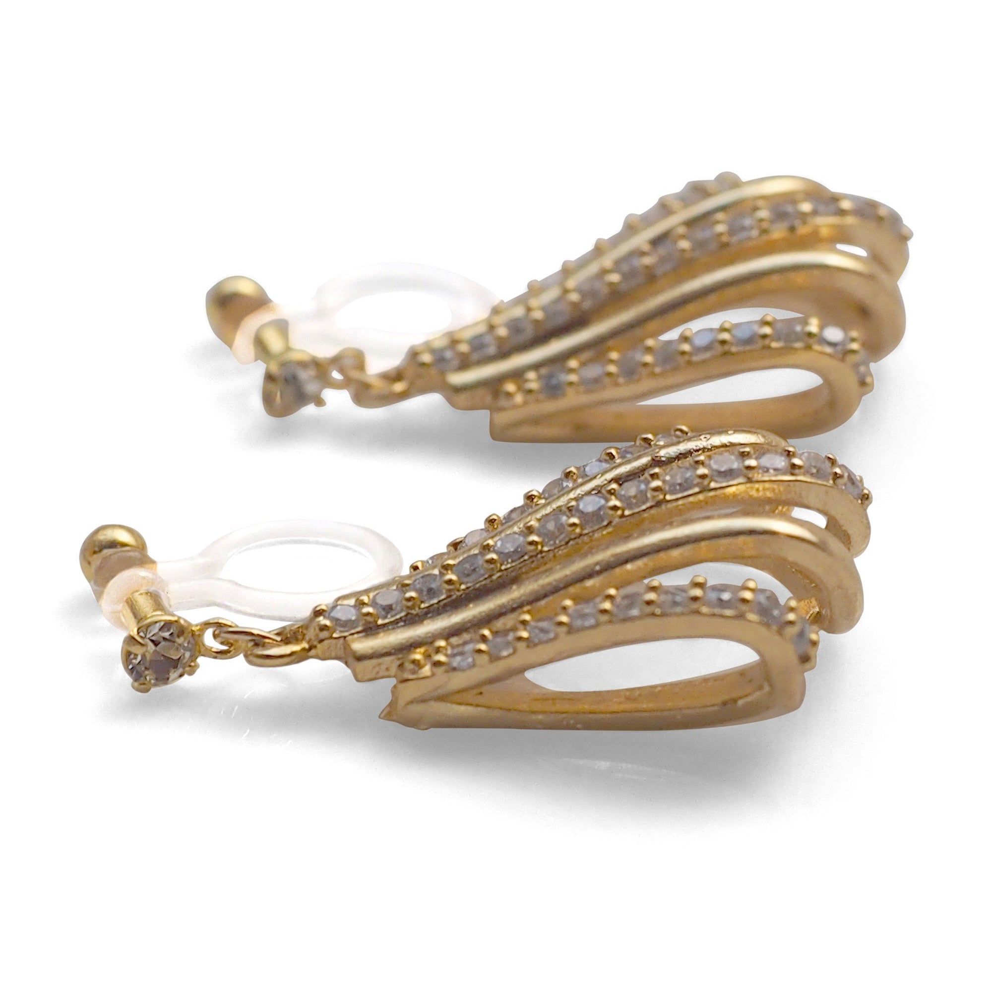 Bridal drop micro pave cubic zirconia invisible clip on earrings ( gold tone ) - miyabigracejewelry.com