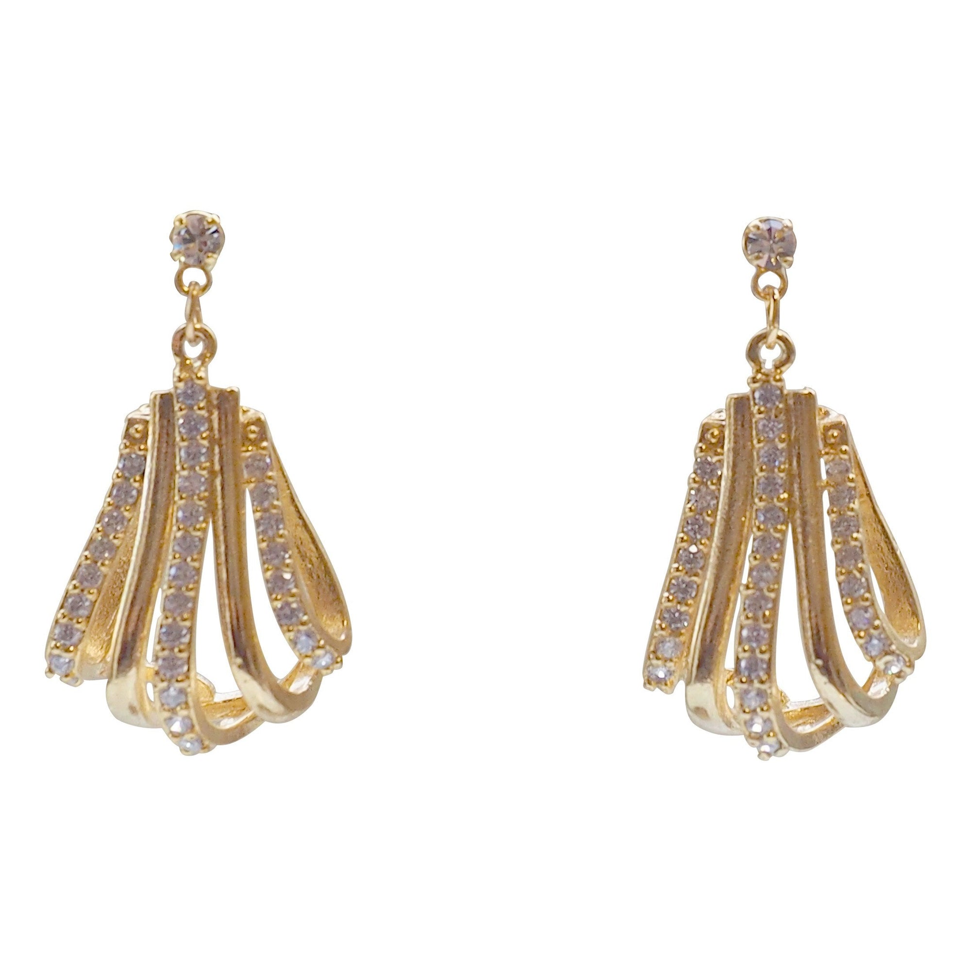 Bridal drop micro pave cubic zirconia invisible clip on earrings ( gold tone ) - miyabigracejewelry.com