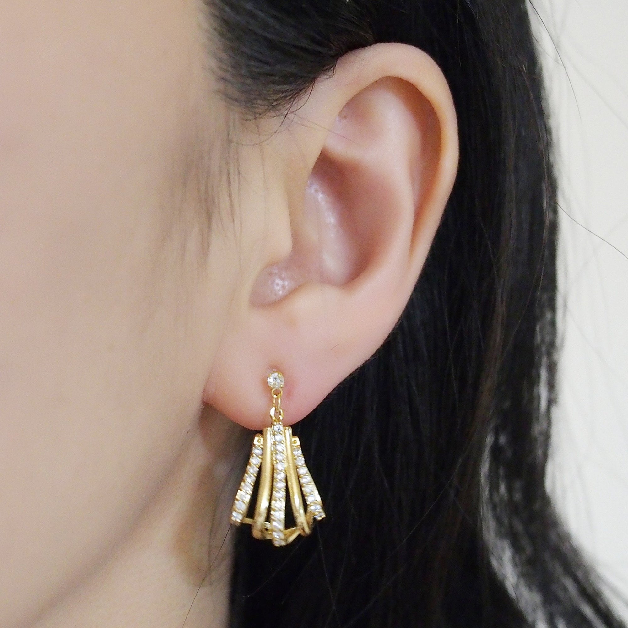 Bridal drop micro pave cubic zirconia invisible clip on earrings ( gold tone ) - miyabigracejewelry.com