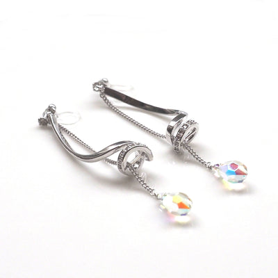 Bridal Aurora Borealis Swarovski Crystal invisible clip on earrings ( silver tone ) - Miyabi Grace