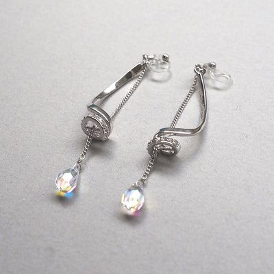 Bridal Aurora Borealis Swarovski Crystal invisible clip on earrings ( silver tone ) - Miyabi Grace