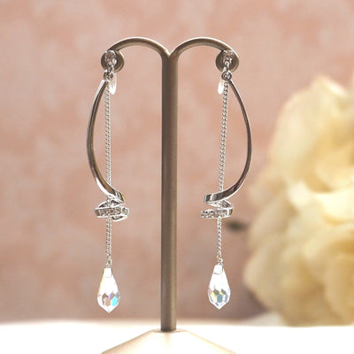 Bridal Aurora Borealis Swarovski Crystal invisible clip on earrings ( silver tone ) - Miyabi Grace