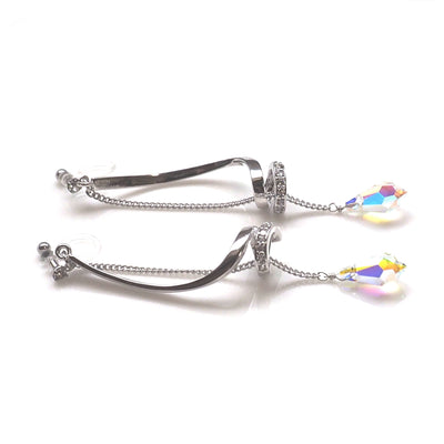 Bridal Aurora Borealis Swarovski Crystal invisible clip on earrings ( silver tone ) - Miyabi Grace