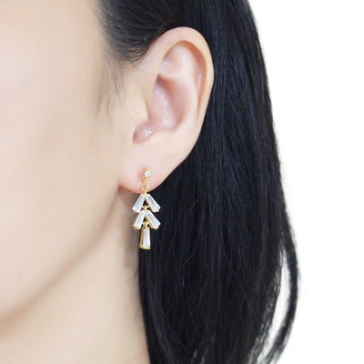 Cubic zirconia invisible clip on earrings  ( Gold tone ) - Miyabi Grace