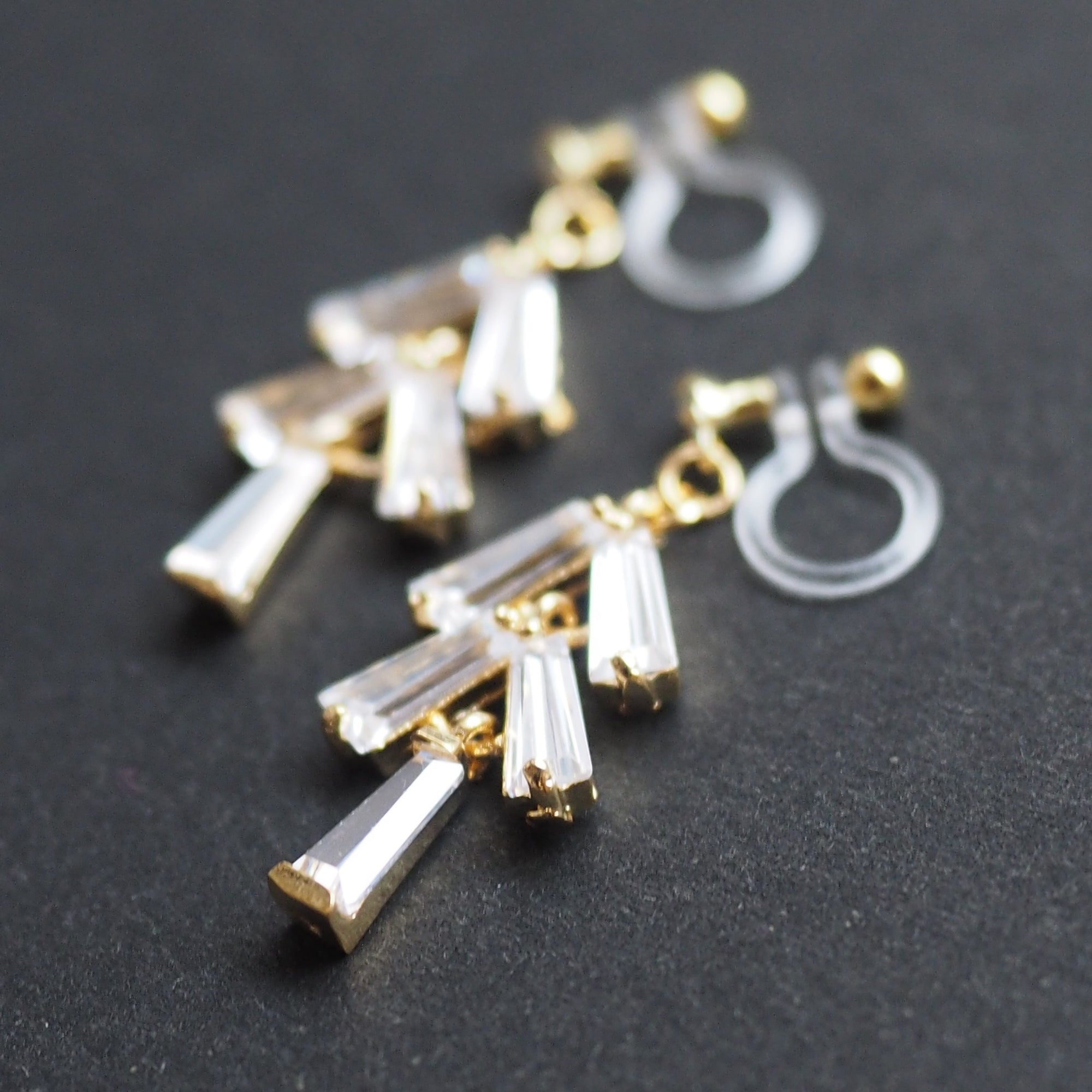 Cubic zirconia invisible clip on earrings  ( Gold tone ) - Miyabi Grace