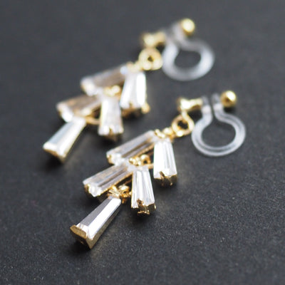 Cubic zirconia invisible clip on earrings  ( Gold tone ) - Miyabi Grace