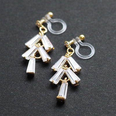 Cubic zirconia invisible clip on earrings  ( Gold tone ) - Miyabi Grace