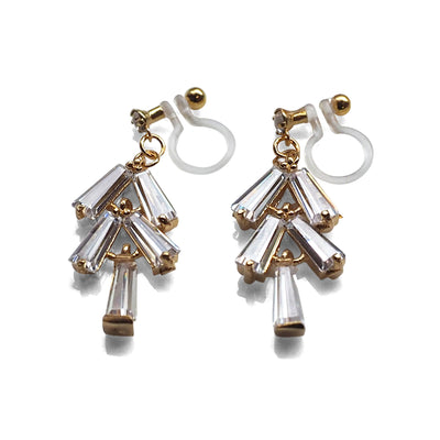 Cubic zirconia invisible clip on earrings  ( Gold tone ) - Miyabi Grace