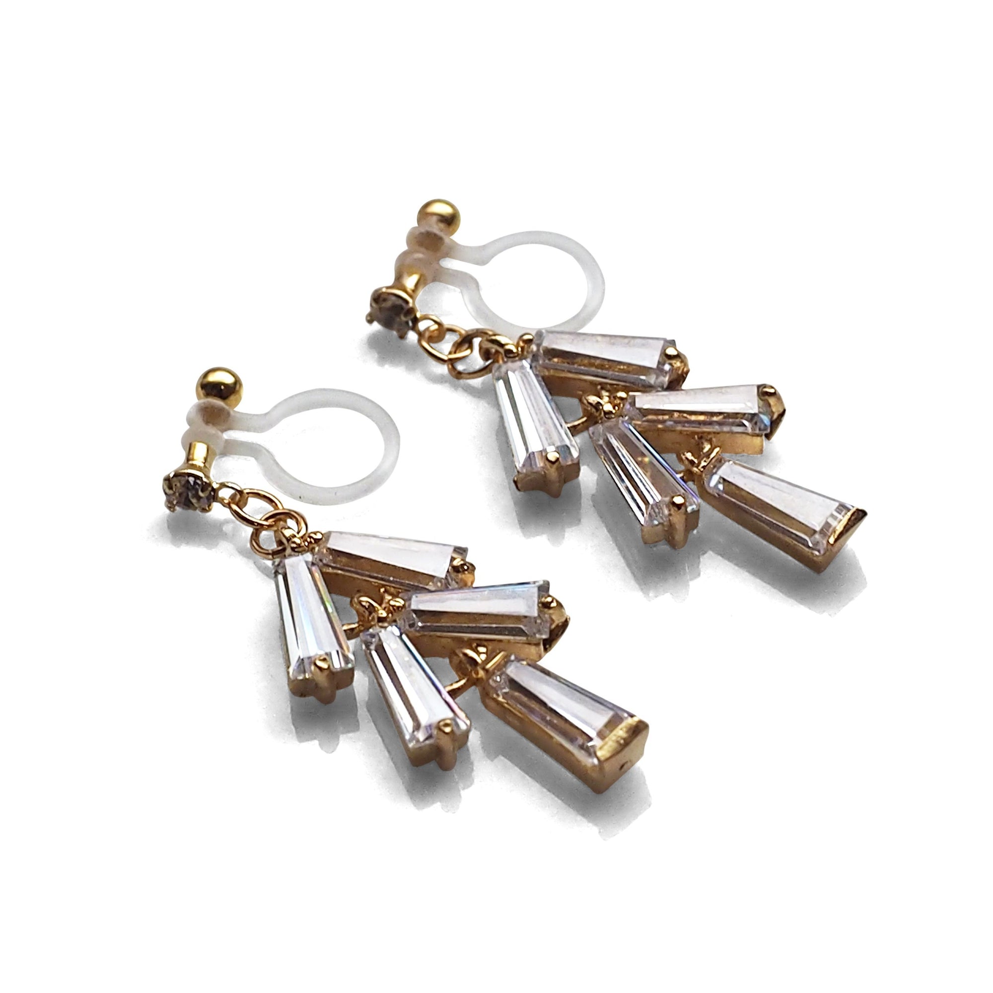 Cubic zirconia invisible clip on earrings  ( Gold tone ) - Miyabi Grace