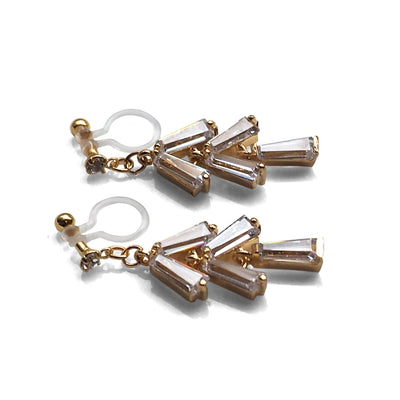 Cubic zirconia invisible clip on earrings  ( Gold tone ) - Miyabi Grace